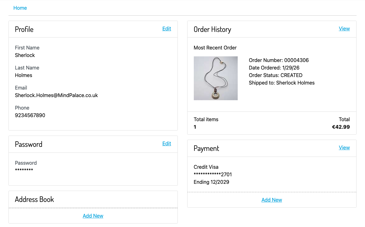 Saved card in customer account screenshot