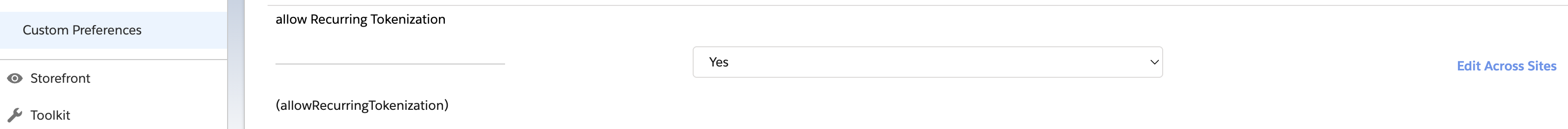 Allow Recurring Tokenization field screenshot