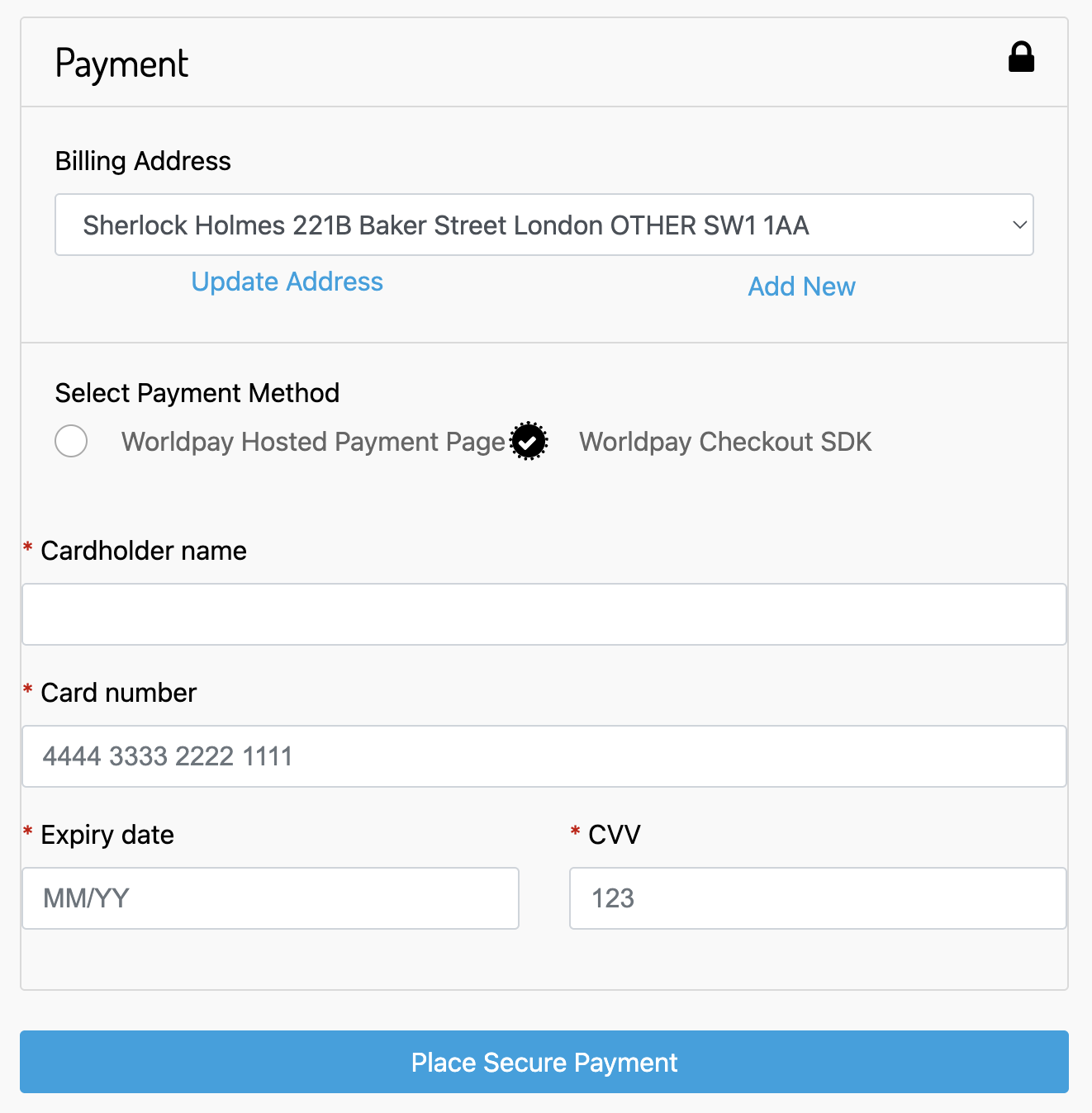 Checkout SDK payment section screenshot