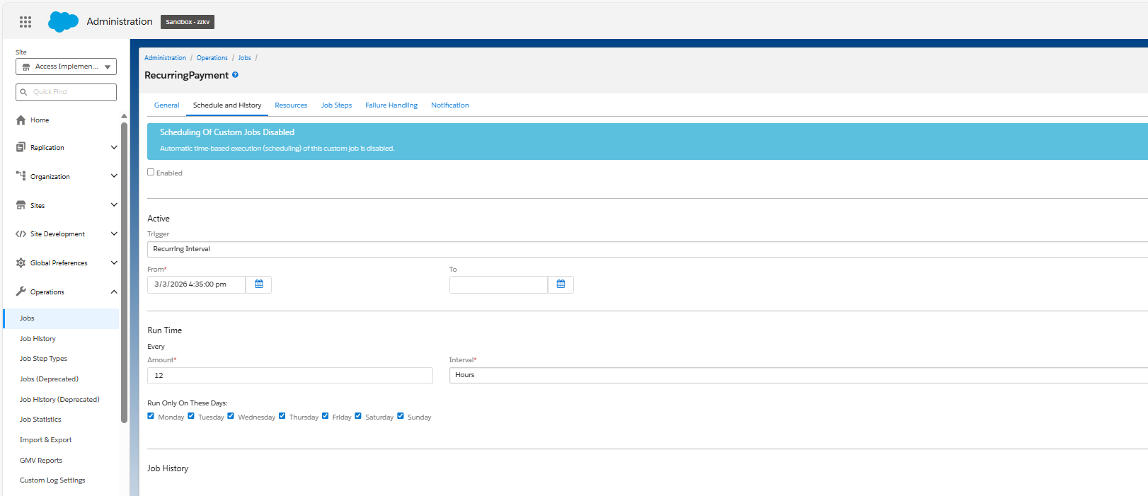 Recurring Payment Job page screenshot