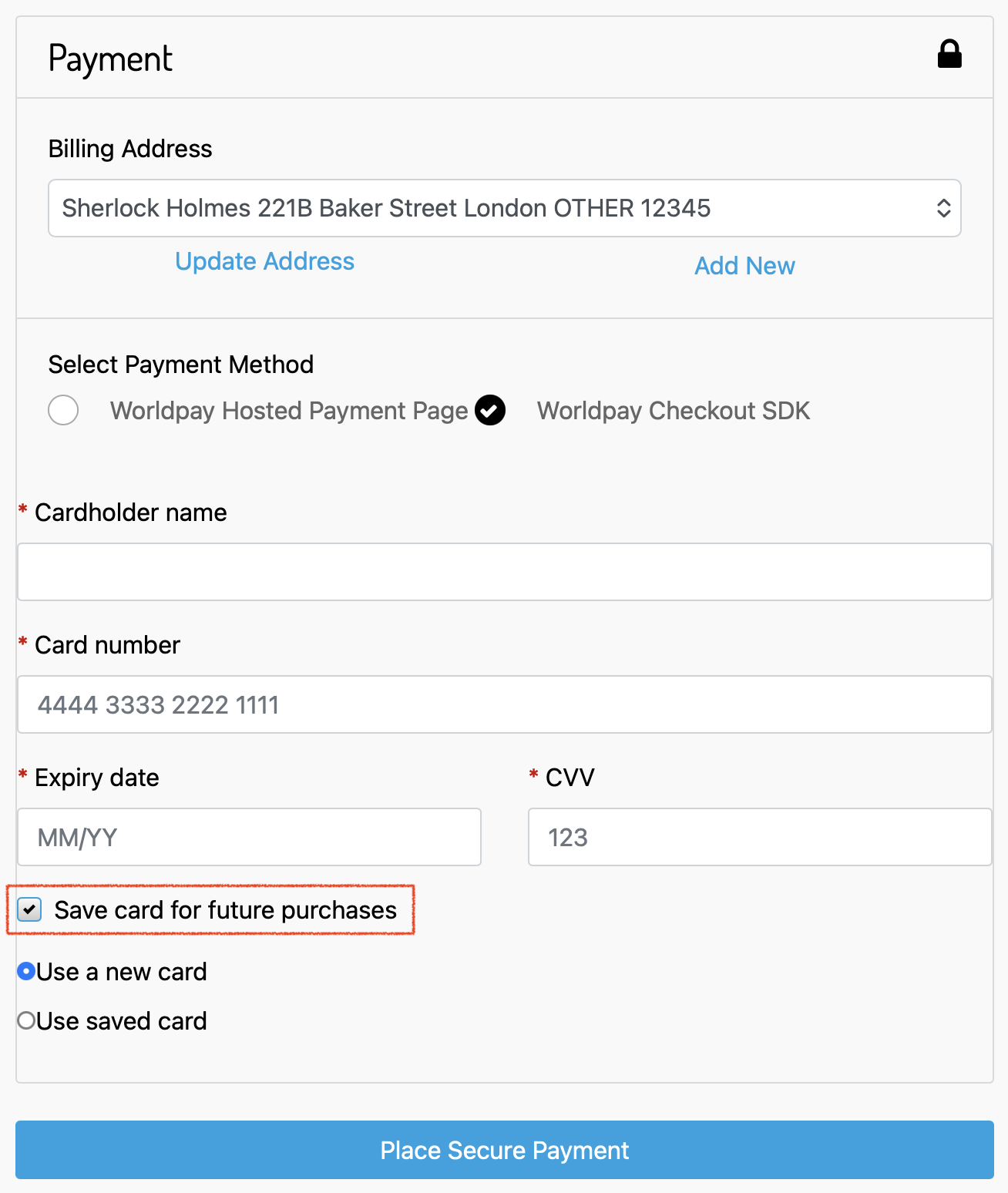 Save card for future purchases screenshot