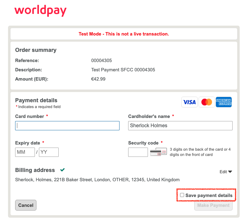Save payment details