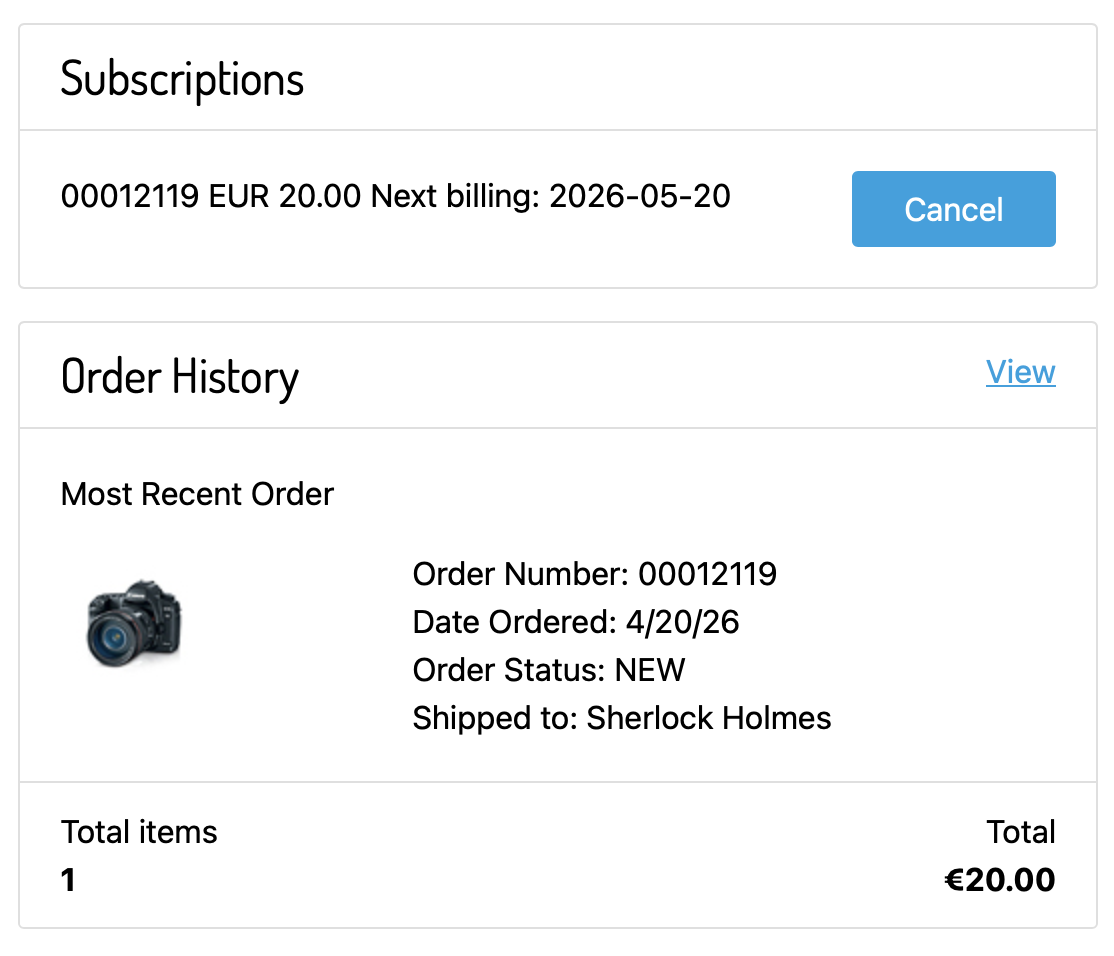 Subscription section in account
