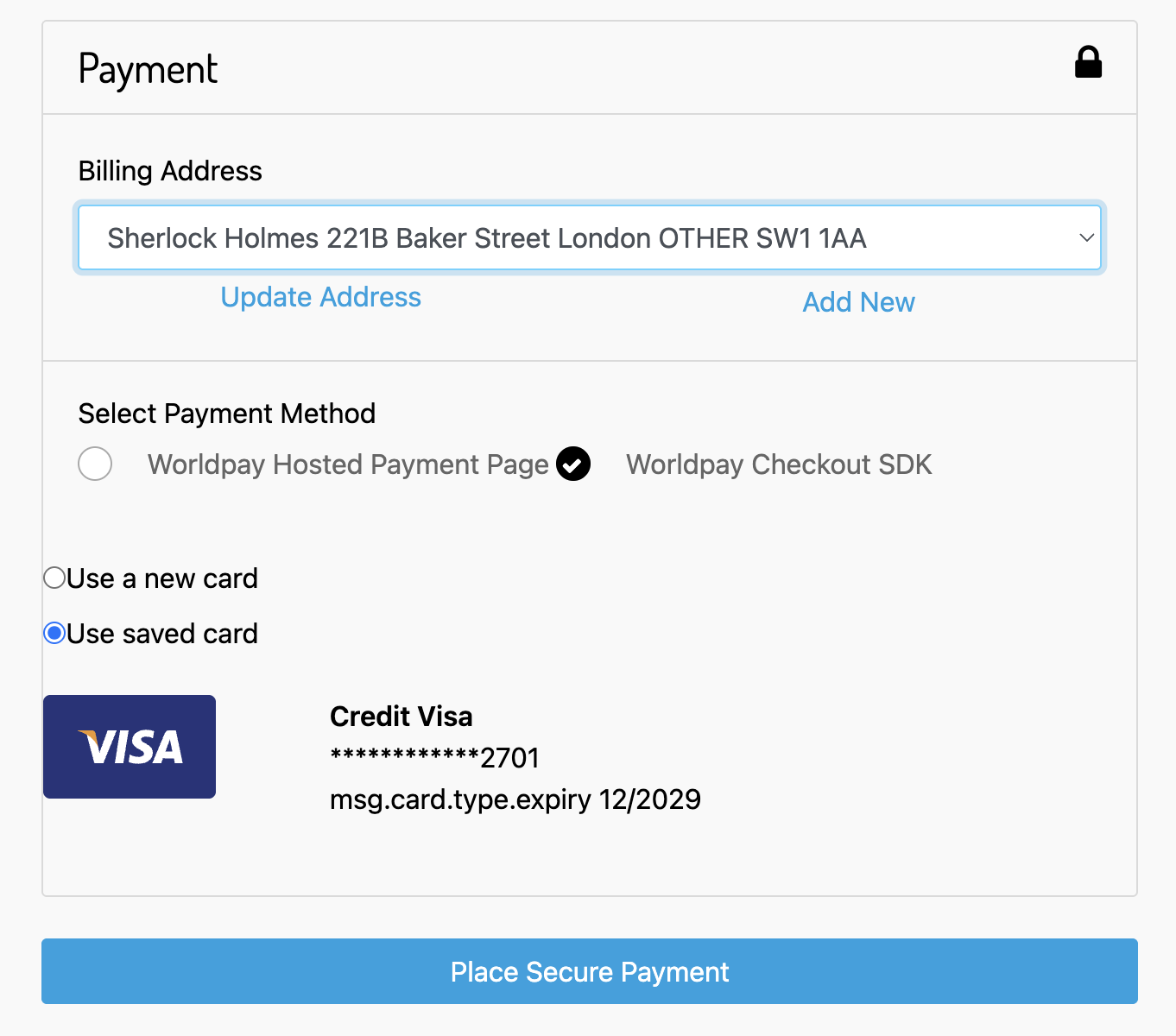 Use saved card path screenshot